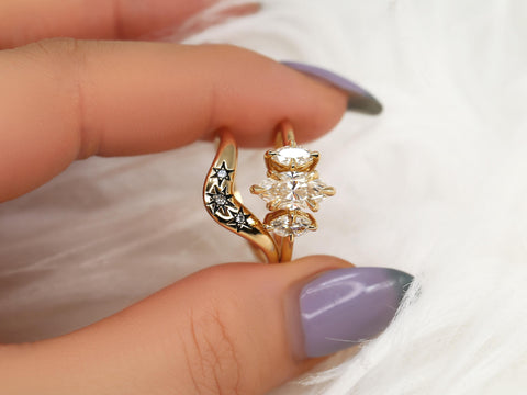 1.50ct Beckett 10x5mm & Ursa 14kt Moissanite Diamond Marquise Three Stone Bridal Set,Marquise Trilogy Wedding Ring Set,Unique Marquise Ring