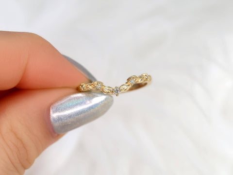 Mega Gaia 14kt Diamond Unique Leaf Nesting Ring,Nature Wedding Band,Anniversary Ring,Unique Wedding Ring,Stacking Ring,Leaf Diamond Ring