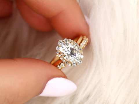 2ct Electra 9x7mm 14kt Moissanite Diamond Unique Halo Bridal Set,Shield Halo Ring Set,Oval Engagement Ring,Oval Wedding Ring Set