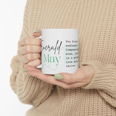 May Birthstone Mug, Emerald Gemstone Mug, Green Crystal Coffee Mug, Taurus Gemini Gift, Birthday Mug