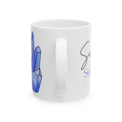 September Birthstone Mug, Sapphire Gemstone Cup, Blue Crystal Coffee Mug, Virgo Libra Gift, Birthday Mug