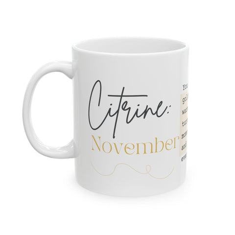 November Birthstone Mug, Citrine Gemstone Cup, Yellow Crystal Coffee Mug, Scorpio Sagittarius Gift, Birthday Mug