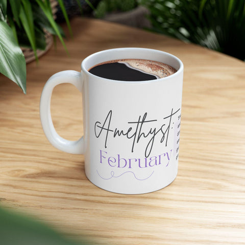 February Birthstone Mug,Amethyst Gemstone Mug,Purple Crystal Coffee Mug,Zodiac Pisces Aquarius Gift, Birthday Mug