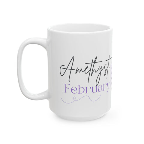 February Birthstone Mug,Amethyst Gemstone Mug,Purple Crystal Coffee Mug,Zodiac Pisces Aquarius Gift, Birthday Mug