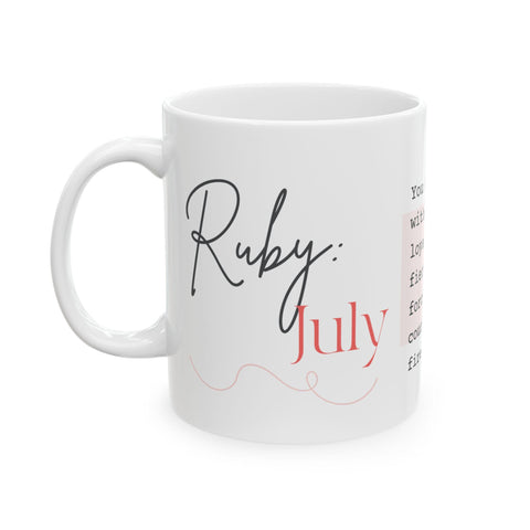 July Birthstone Mug, Ruby Gemstone Cup, Red Crystal Coffee Mug, Cancer Leo Gift, Birthday Mug