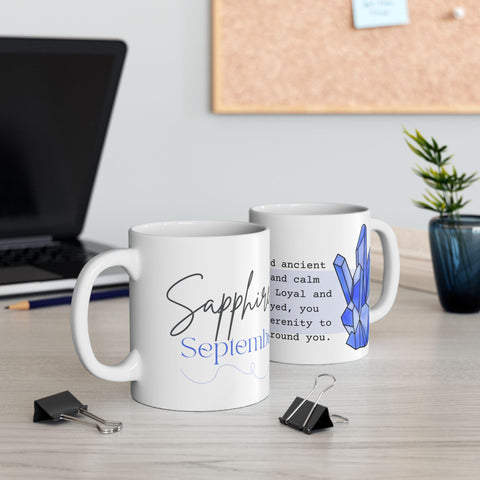 September Birthstone Mug, Sapphire Gemstone Cup, Blue Crystal Coffee Mug, Virgo Libra Gift, Birthday Mug
