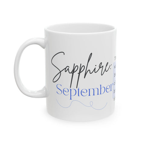 September Birthstone Mug, Sapphire Gemstone Cup, Blue Crystal Coffee Mug, Virgo Libra Gift, Birthday Mug