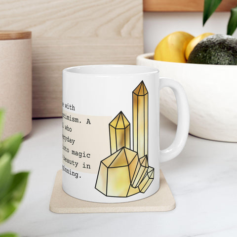 November Birthstone Mug, Citrine Gemstone Cup, Yellow Crystal Coffee Mug, Scorpio Sagittarius Gift, Birthday Mug