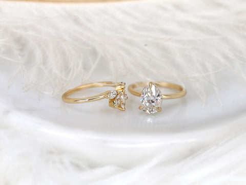 2ct Winnie 10x7mm & Cardi 14kt Moissanite Pear Hidden Halo Bridal Set,Pear Wedding Ring Set,Pear Engagement Ring,Hidden Halo Ring Set