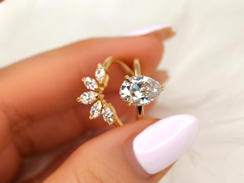 2ct Winnie 10x7mm & Cardi 14kt Moissanite Pear Hidden Halo Bridal Set,Pear Wedding Ring Set,Pear Engagement Ring,Hidden Halo Ring Set