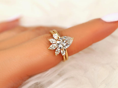 2ct Winnie 10x7mm & Cardi 14kt Moissanite Pear Hidden Halo Bridal Set,Pear Wedding Ring Set,Pear Engagement Ring,Hidden Halo Ring Set