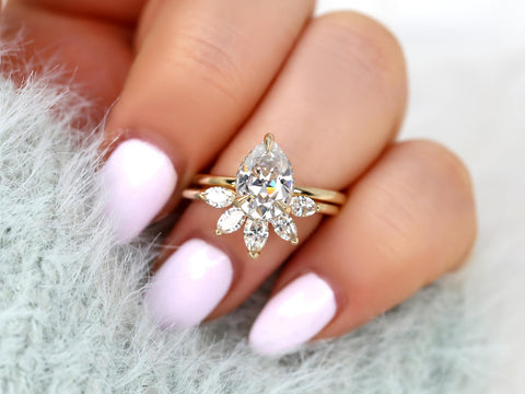 2ct Winnie 10x7mm & Cardi 14kt Moissanite Pear Hidden Halo Bridal Set,Pear Wedding Ring Set,Pear Engagement Ring,Hidden Halo Ring Set