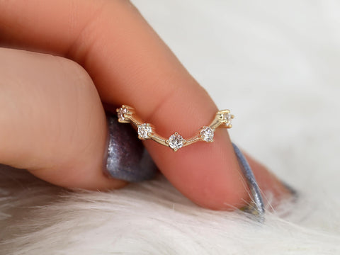 Lyris 14kt Diamond Nesting Ring,Minimalist Stacking Band,Unique Diamond Ring,Dainty Single Prong Ring,Anniversary Band,Curved Diamond Ring