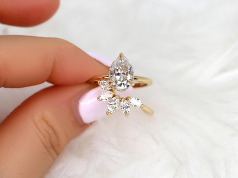 2ct Winnie 10x7mm & Cardi 14kt Moissanite Pear Hidden Halo Bridal Set,Pear Wedding Ring Set,Pear Engagement Ring,Hidden Halo Ring Set