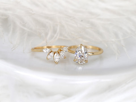 2ct Winnie 10x7mm & Cardi 14kt Moissanite Pear Hidden Halo Bridal Set,Pear Wedding Ring Set,Pear Engagement Ring,Hidden Halo Ring Set