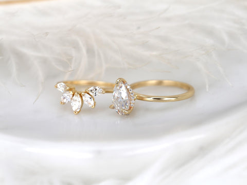 2ct Winnie 10x7mm & Cardi 14kt Moissanite Pear Hidden Halo Bridal Set,Pear Wedding Ring Set,Pear Engagement Ring,Hidden Halo Ring Set