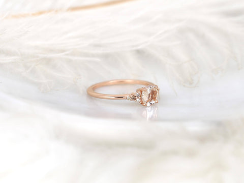 0.85ct Malia 14kt Peach Sapphire Champagne Diamond Cluster Ring,Unique Sapphire Ring,Birthday Gift,September Birthstone,Anniversary Ring