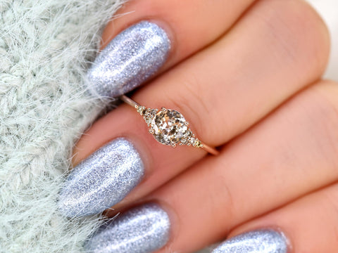 0.85ct Malia 14kt Peach Sapphire Champagne Diamond Cluster Ring,Unique Sapphire Ring,Birthday Gift,September Birthstone,Anniversary Ring