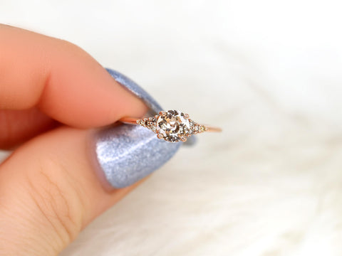 0.85ct Malia 14kt Peach Sapphire Champagne Diamond Cluster Ring,Unique Sapphire Ring,Birthday Gift,September Birthstone,Anniversary Ring