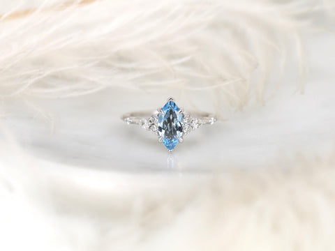 Astrid 10x5mm 14kt Aquamarine Art Deco Ring,Marquise Engagement Ring,Aquamarine Cluster Ring,March Birthstone,Birthday Gift,Anniversary