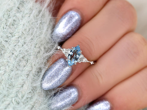 Astrid 10x5mm 14kt Aquamarine Art Deco Ring,Marquise Engagement Ring,Aquamarine Cluster Ring,March Birthstone,Birthday Gift,Anniversary