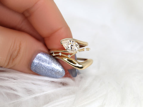 1.50ct Padme 9x6mm Constellation Mabel 14kt Moissanite Tilted Pear Solitaire TRIO Bridal Set,Pear Wedding Ring Set,Pear Engagement Ring Set