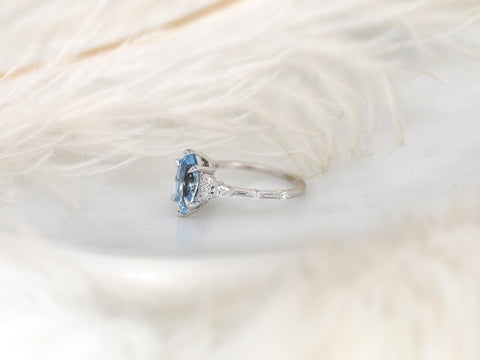 Astrid 10x5mm 14kt Aquamarine Art Deco Ring,Marquise Engagement Ring,Aquamarine Cluster Ring,March Birthstone,Birthday Gift,Anniversary