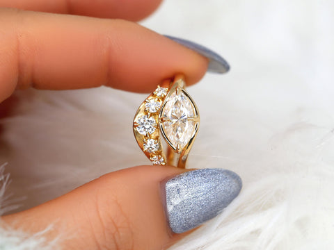 1.50ct Scullie & Mega Saldana 14kt Diamond East West Marquise Solitaire Wedding Ring Set,Marquise Cut Ring,Marquise Diamond Engagement Ring