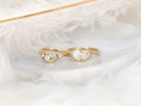 1.50ct Scullie & Mega Saldana 14kt Diamond East West Marquise Solitaire Wedding Ring Set,Marquise Cut Ring,Marquise Diamond Engagement Ring