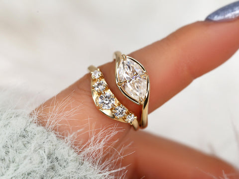 1.50ct Scullie & Mega Saldana 14kt Diamond East West Marquise Solitaire Wedding Ring Set,Marquise Cut Ring,Marquise Diamond Engagement Ring
