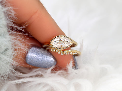 1.50ct Scullie & Lonnie 14kt Diamond East West Marquise Solitaire Wedding Ring Set,Marquise Cut Ring,Marquise Diamond Engagement Ring