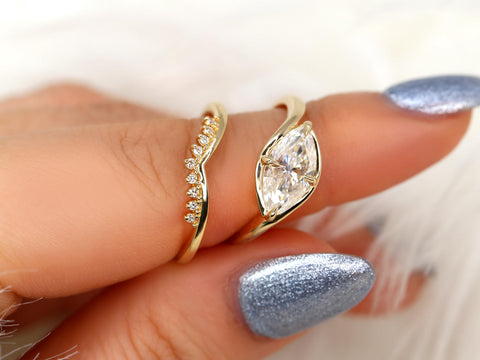 1.50ct Scullie & Lonnie 14kt Diamond East West Marquise Solitaire Wedding Ring Set,Marquise Cut Ring,Marquise Diamond Engagement Ring