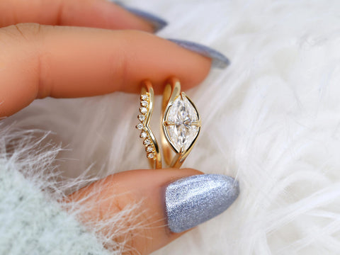 1.50ct Scullie & Lonnie 14kt Diamond East West Marquise Solitaire Wedding Ring Set,Marquise Cut Ring,Marquise Diamond Engagement Ring