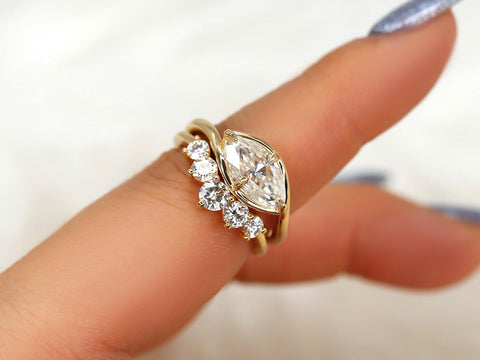 1.50ct Scullie & Glen 14kt Diamond East West Marquise Solitaire Wedding Ring Set,Marquise Cut Ring,Marquise Diamond Engagement Ring