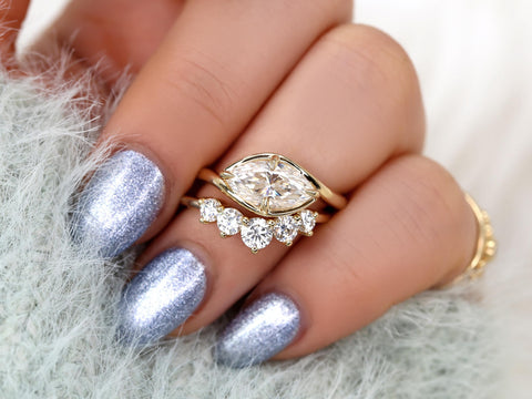 1.50ct Scullie & Glen 14kt Diamond East West Marquise Solitaire Wedding Ring Set,Marquise Cut Ring,Marquise Diamond Engagement Ring