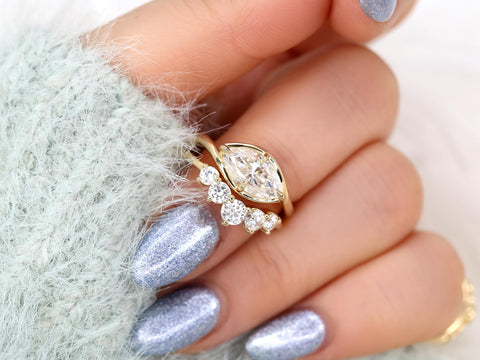 1.50ct Scullie & Glen 14kt Diamond East West Marquise Solitaire Wedding Ring Set,Marquise Cut Ring,Marquise Diamond Engagement Ring