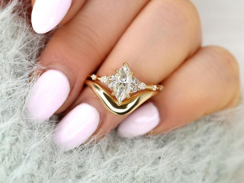 1ct Astrid & Merida 14kt Diamond Marquise Cluster Wedding Ring Set,Dainty Unique Art Deco Ring,Diamond Engagement Ring,Marquise Ring Set