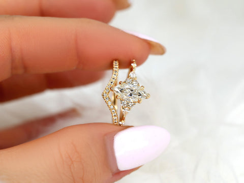 1ct Astrid & Chevy 14kt Gold Diamond Marquise Cluster Wedding Ring Set,Dainty Unique Art Deco Ring,Diamond Engagement Ring,Marquise Ring Set