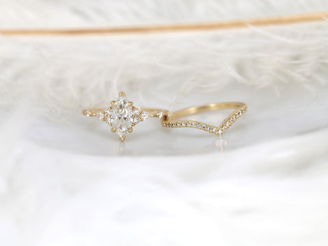 1ct Astrid & Chevy 14kt Gold Diamond Marquise Cluster Wedding Ring Set,Dainty Unique Art Deco Ring,Diamond Engagement Ring,Marquise Ring Set
