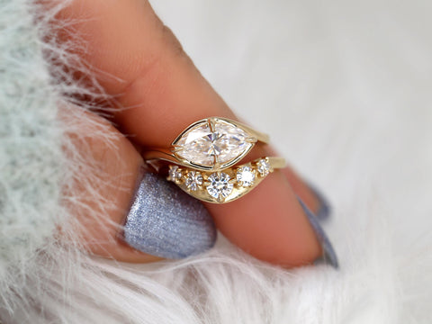 1.50ct Scullie & Mega Saldana 14kt Diamond East West Marquise Solitaire Wedding Ring Set,Marquise Cut Ring,Marquise Diamond Engagement Ring