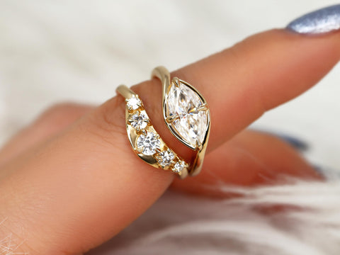 1.50ct Scullie & Mega Saldana 14kt Diamond East West Marquise Solitaire Wedding Ring Set,Marquise Cut Ring,Marquise Diamond Engagement Ring