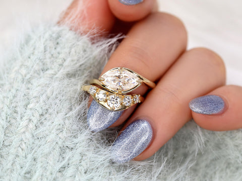 1.50ct Scullie & Mega Saldana 14kt Diamond East West Marquise Solitaire Wedding Ring Set,Marquise Cut Ring,Marquise Diamond Engagement Ring