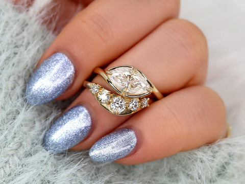 1.50ct Scullie & Mega Saldana 14kt Diamond East West Marquise Solitaire Wedding Ring Set,Marquise Cut Ring,Marquise Diamond Engagement Ring