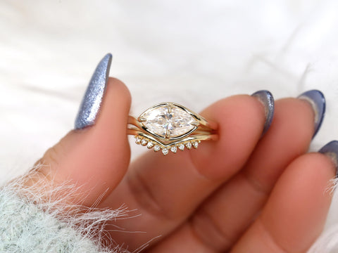 1.50ct Scullie & Lonnie 14kt Diamond East West Marquise Solitaire Wedding Ring Set,Marquise Cut Ring,Marquise Diamond Engagement Ring