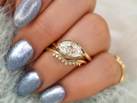 1.50ct Scullie & Lonnie 14kt Diamond East West Marquise Solitaire Wedding Ring Set,Marquise Cut Ring,Marquise Diamond Engagement Ring