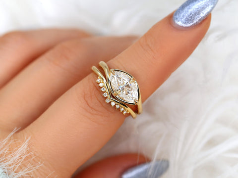 1.50ct Scullie & Lonnie 14kt Diamond East West Marquise Solitaire Wedding Ring Set,Marquise Cut Ring,Marquise Diamond Engagement Ring