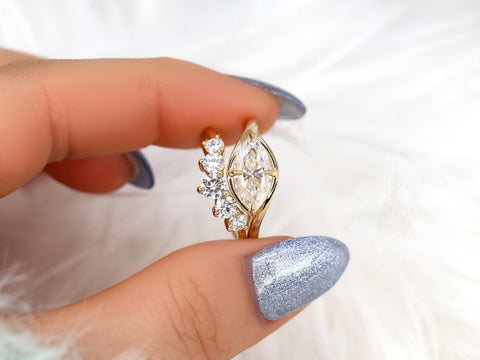 1.50ct Scullie & Glen 14kt Diamond East West Marquise Solitaire Wedding Ring Set,Marquise Cut Ring,Marquise Diamond Engagement Ring