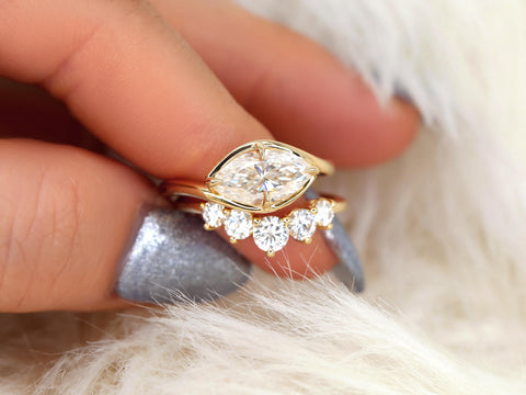 1.50ct Scullie & Glen 14kt Diamond East West Marquise Solitaire Wedding Ring Set,Marquise Cut Ring,Marquise Diamond Engagement Ring