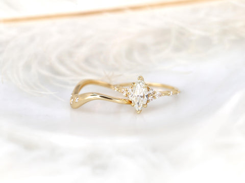 1ct Astrid & Tetra 14kt Gold Diamond Marquise Cluster Wedding Ring Set,Dainty Unique Art Deco Ring,Diamond Engagement Ring,Marquise Ring Set