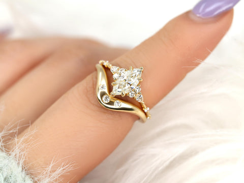 1ct Astrid & Tetra 14kt Gold Diamond Marquise Cluster Wedding Ring Set,Dainty Unique Art Deco Ring,Diamond Engagement Ring,Marquise Ring Set